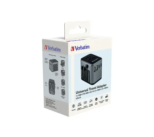 Adapter Verbatim UTA-03 #49545 univerzalni putni USB-C PD & QC, 2 USB-C, 2 USB-A ports-2
