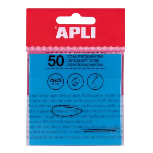 Block Apli self-adhesive 75x75mm blue transparent 50sh 19571-0