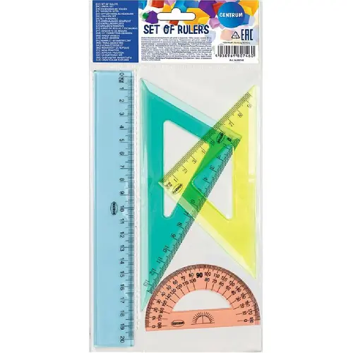Geometrijski set Centrum u boji 4/1  Ravnalo 20 cm, dva trokuta, kutomjer-0