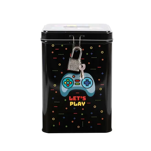 Metal iTotal piggy bank with key Let's play XL2292-0