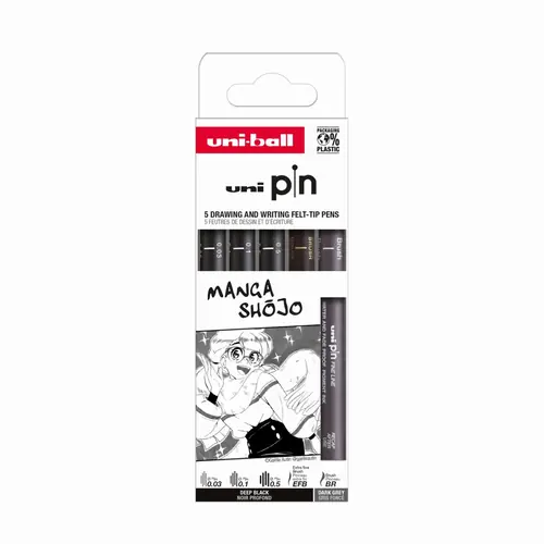 Marker Uni pin set Manga Shojo 0,03/0,1/0,5/EFB, tamno sivi BR mm crni 5/1-0