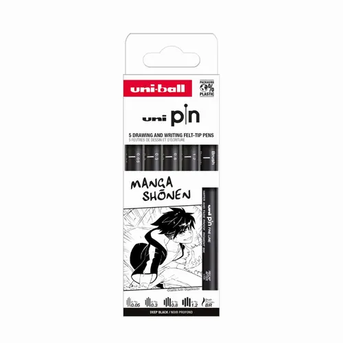 Marker Uni pin set Manga Shonen 0,05/0,3/0,8/1,2/BR mm crni 5/1-0