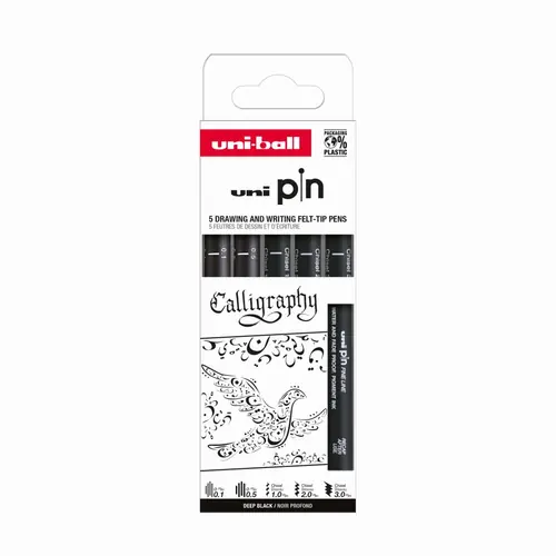 Marker Uni pin set Calligraphy 0,1mm/0,5mm/CS1/CS2/CS3 crni 5/1-0