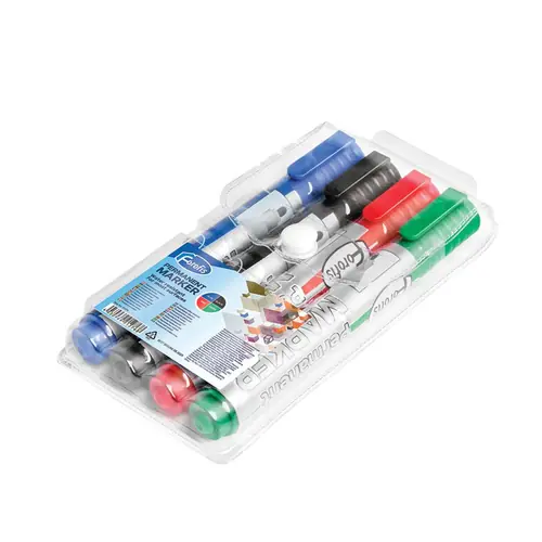Markers Forofis permanent (black, blue, red, green) round tip PVC bag 4/1 91276-0