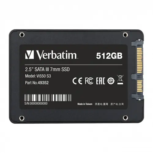 SSD Verbatim 512Gb vi550 sata III 2.5”, r560/w535Mbs, 49352-2