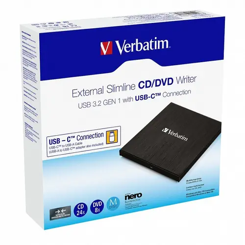 Exteranal DVD ReWriter  Verbatim , M-Disc compatible, USB2.0, blacki, 098938-1