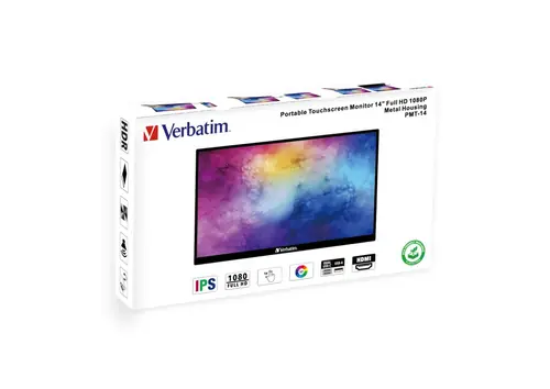 Prijenosni monitor osjetljiv na dodir PMT-14 Verbatim #49591 Full HD 1080p, 2x USB-C/1x HDMI/1x USB-A-3