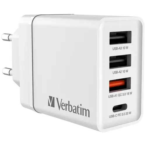 Punjač zidni Verbatim #49701 1xUSB-C/PD 20W/1xUSB-A QC 3.0/2xUSB-A 10W, EU, bijeli-0