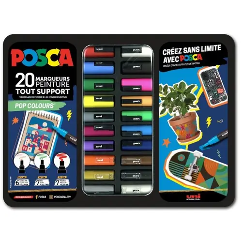 Marker Uni gift set Posca u metalnoj kutiji (mix pc-1m/ pc-3m/pc-5m) pop colours 20/1 302422187-0