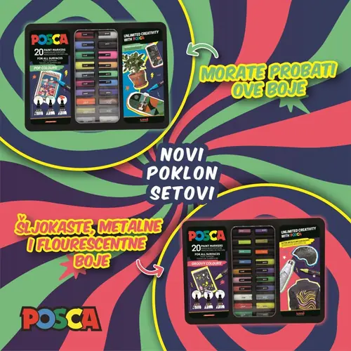 Marker Uni gift set Posca u metalnoj kutiji (mix pc-1m/ pc-3m/pc-5m) pop colours 20/1 302422187-1