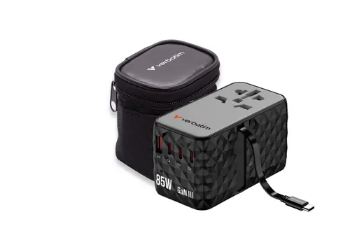 Adapter Verbatim CNT-02 GaN III #32127 Charge'n'Travel 85W, 3xUSB-C/1xUSB-A/uvlačivi USB-C kabel (EN/UK/US)-0