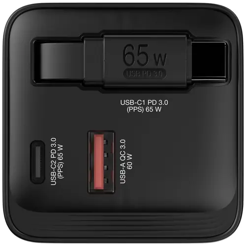 Punjač zidni Verbatim GaN #32217 65W s uvlačivim kabelom, 1xUSB-C PD 65W/1xUSB-A QC 3.0 (EN/UK/US)-1