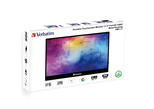 Prijenosni monitor osjetljiv na dodir PMT-17 Verbatim #49593 Full HD 1080p, 2x USB-C/1x HDMI/1x USB-A-3