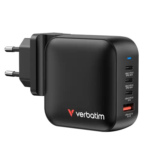 Punjač zidni Verbatim Mini GaN #32231 100W, 4 priključka; 2xUSB-C PD 100W/1xUSB-C PD 20W/1x USB-A QC 3.0 (EN/UK/US)-0
