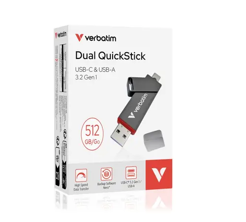 USB Dual QuickStick Verbatim 3.2 Gen1 #32042 512GB, USB-C/USB-A-1