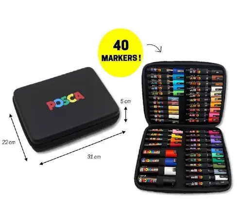 Marker Uni gift set Posca Art case u gumiranoj pernici (mix pc-1m/ pc-3m/pc-5m/pc-8k) 40/1 302422304-6