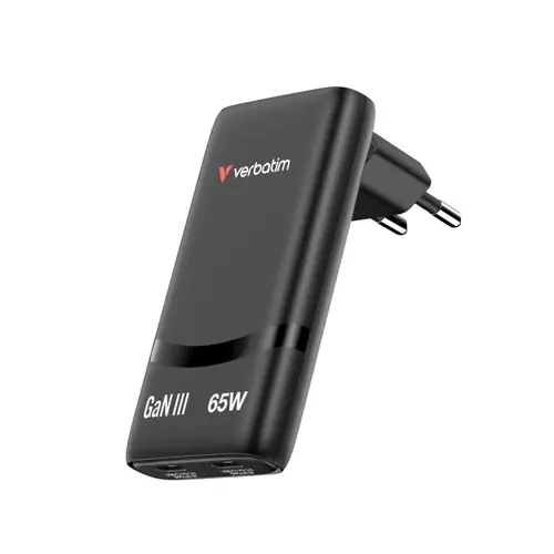 Punjač zidni Verbatim GaN #32354 Fold'n'Go 65W sa sklopivim utikačem, 2xUSB-C PD (EU), crni-0