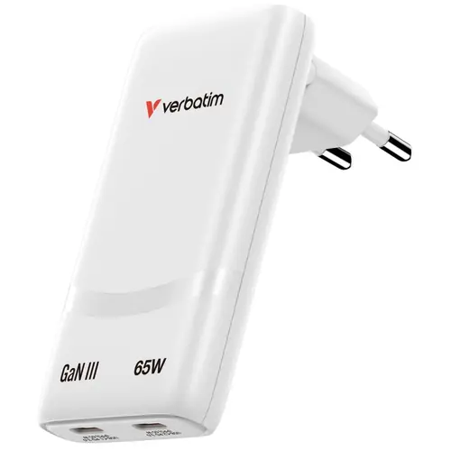 Punjač zidni Verbatim GaN #32355 Fold'n'Go 65W sa sklopivim utikačem, 2xUSB-C PD (EU), bijeli-0