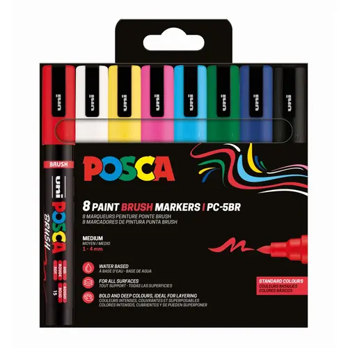 Uni pak marker Posca pc-5br brush osnovne boje 8/1 plastic free pakiranje-0
