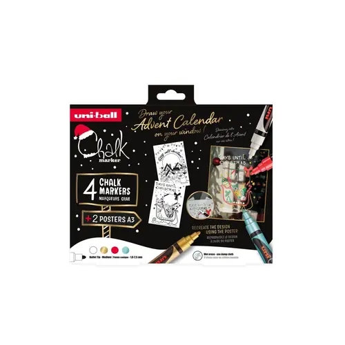 Marker Uni božićni gift set Chalk kreda marker (traditional) pwe-5m 4 kom + 2 šablone u kutiji (set 03) 4/1 302422407-0