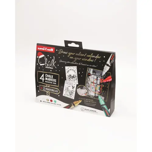 Marker Uni božićni gift set Chalk kreda marker (traditional) pwe-5m 4 kom + 2 šablone u kutiji (set 03) 4/1 302422407-2