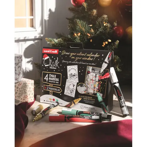 Marker Uni božićni gift set Chalk kreda marker (traditional) pwe-5m 4 kom + 2 šablone u kutiji (set 03) 4/1 302422407-4