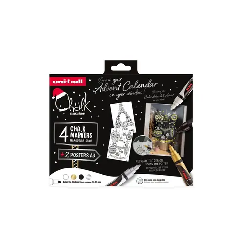 Marker Uni božićni gift set Chalk_kreda marker (elegant) pwe-5m 4 kom + 2 šablone u kutiji (set 04) 4/1 302422408-0