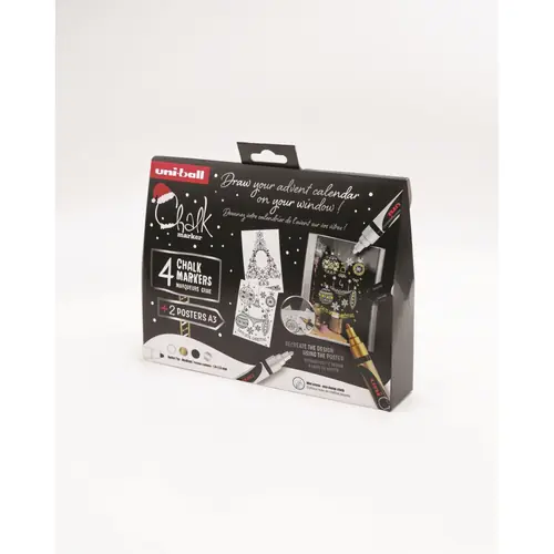 Marker Uni božićni gift set Chalk_kreda marker (elegant) pwe-5m 4 kom + 2 šablone u kutiji (set 04) 4/1 302422408-1