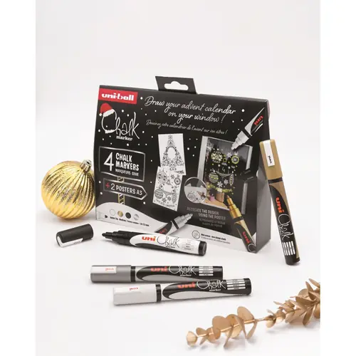 Marker Uni božićni gift set Chalk_kreda marker (elegant) pwe-5m 4 kom + 2 šablone u kutiji (set 04) 4/1 302422408-2