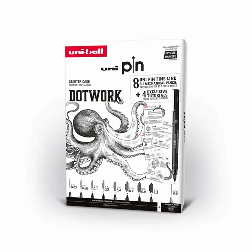 Marker Uni pin gift set Dotwork with tutorial + mechanical pencil M5-228 0.5 mm in box 8/1 302422384-0