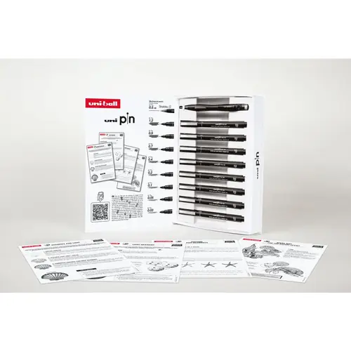 Marker Uni pin gift set Dotwork with tutorial + mechanical pencil M5-228 0.5 mm in box 8/1 302422384-2
