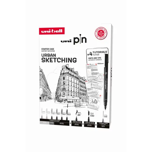 Marker Uni pin gift set Urban Sketching with tutorial + mechanical pencil M5-228 0.5 mm in box 8/1 302422228-0