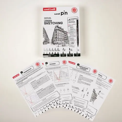 Marker Uni pin gift set Urban Sketching with tutorial + mechanical pencil M5-228 0.5 mm in box 8/1 302422228-3