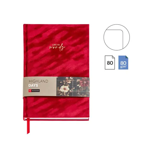 Notes Miquelrius A5 Highland Days plush red 80 sheets 80g/m2 plain MR8293-3