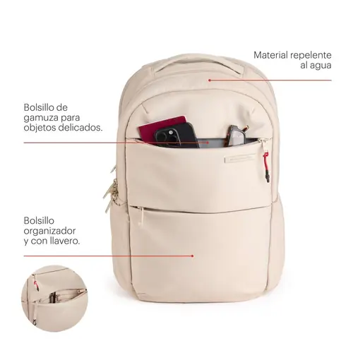 Backpack for laptop Miquelrius 2 compartments beige 16" M 35x46x12cm 21L MR19564-3