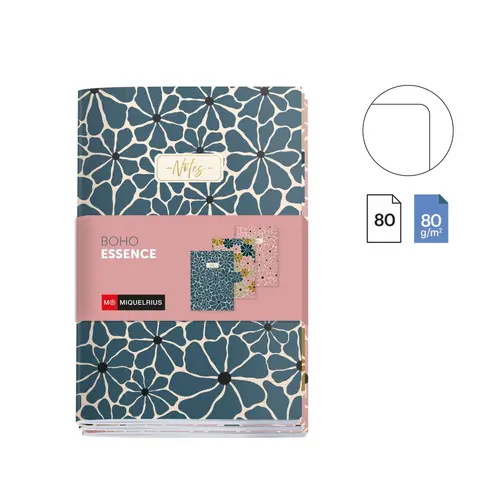Set of notebooks Miquelrius A6 Boho Essence Stitched 80L 80g/m2 plain 3/1 MR8304-2