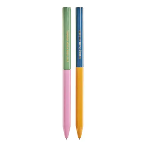 Set of ballpoint pens Miquelrius Golden Jazmine metal blue ink Pink-Green and Blue-Orange 2/1 MR12050-1