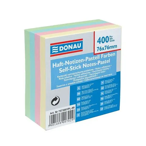 Blok samoljepljivi Donua 76x76mm 400L 4 pastel boje 27366-0