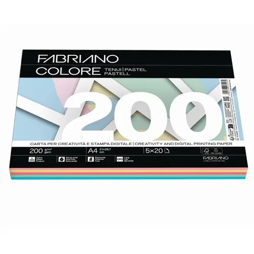 Papir Fabriano Colore A4/200g miješani pastel 100L 19100819-0
