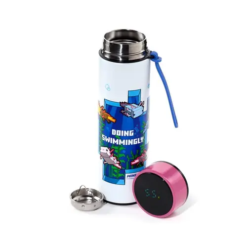 Termalna boca Puckator Minecraft Axolotl s digitalnim termometrom 450 ml BOT344-0