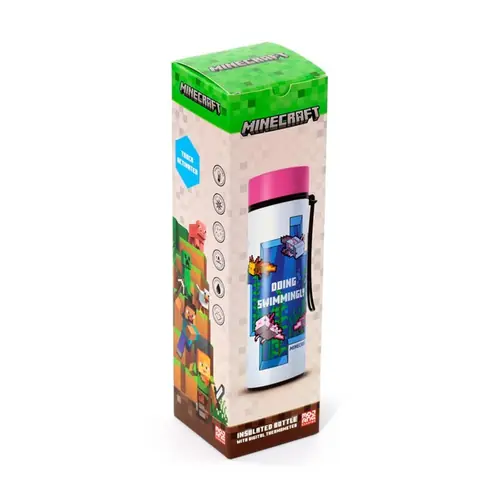 Termalna boca Puckator Minecraft Axolotl s digitalnim termometrom 450 ml BOT344-1