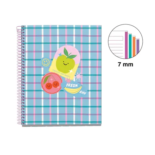 Kolegij blok Miquelrius A5 70g 100L spiralni crte Lifestyle Stickers Happy Fruits MR4291-1