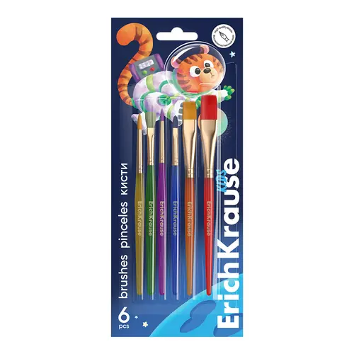 Brush ErichKrause for tempera and watercolors Kids Space Animals blister 6/1 61850-0