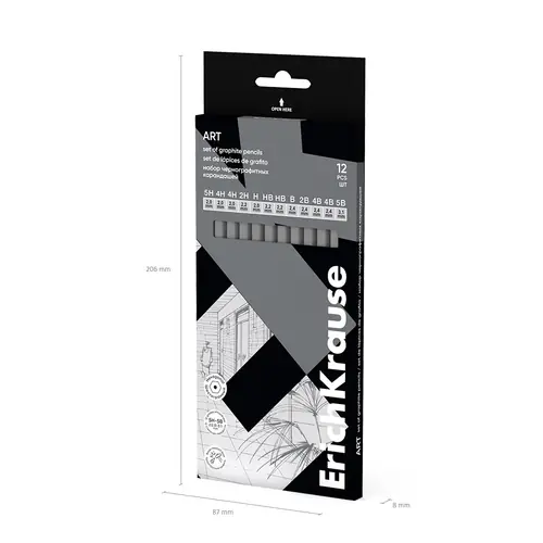 Graphite pencil ErichKrause Art hexagonal  5H 4H 3H 2H H HB  HB B 2B 3B 4B 5B 12/1 45391-5