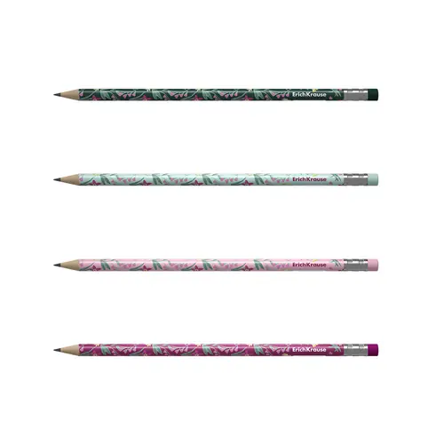 Graphite pencil ErichKrause Floral Soul HB with eraser round assorted 62775-1