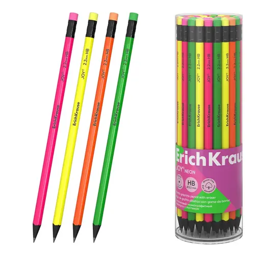 Graphite pencil ErichKrause Joy HB with eraser neon assorted 43582-0