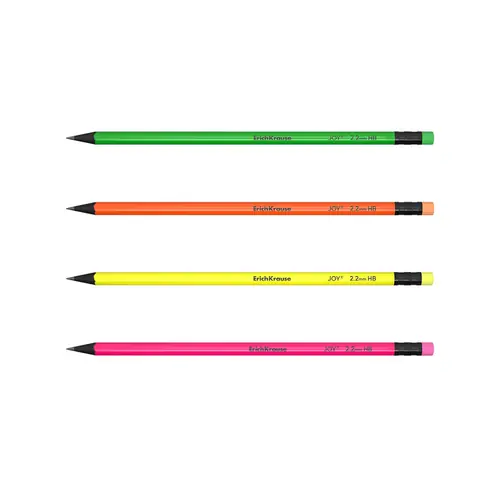 Graphite pencil ErichKrause Joy HB with eraser neon assorted 43582-1