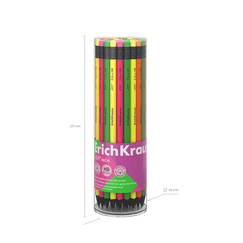 Graphite pencil ErichKrause Joy HB with eraser neon assorted 43582-4