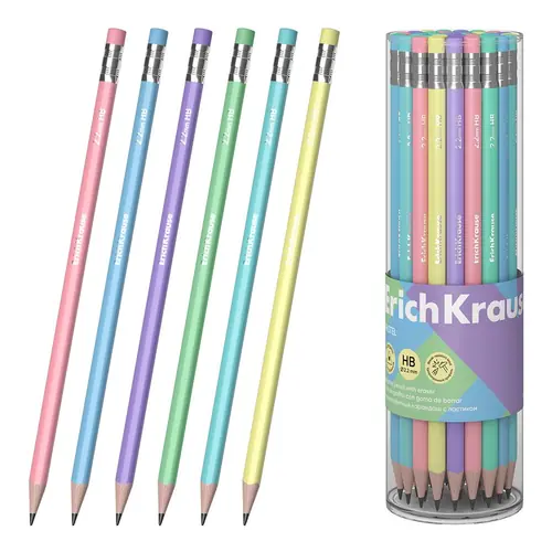 Graphite pencil ErichKrause Pastel HB with eraser triangular assorted 60720-0