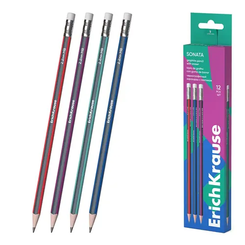 Graphite pencil ErichKrause Sonata HB with eraser triangular assorted 12/1 45616-0